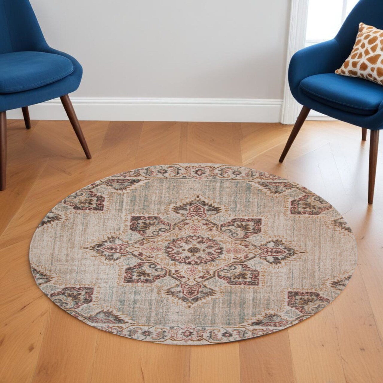 Edge Collections - 6' - Beige - Stain-Resistant Medallion Area Rug for Inviting Spaces - 1 Piece